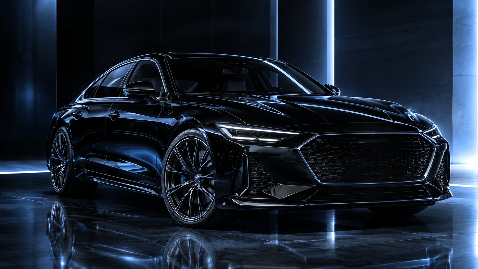 Auto di lusso nera in esposizione da LucAuto Service